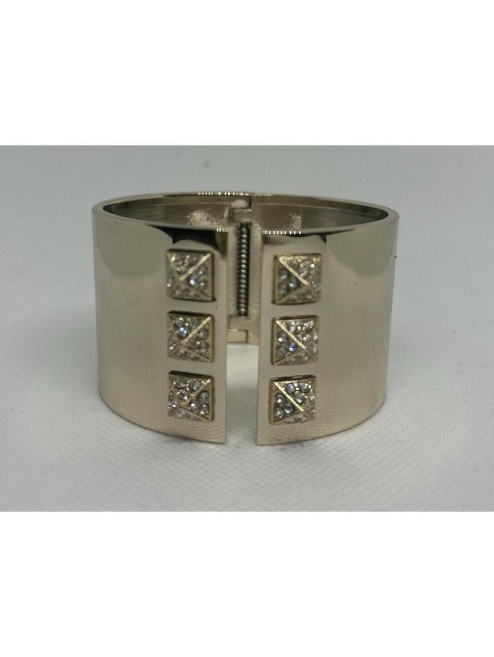 Victoria Secret Scandalous Cuff Wide Gold Tone Bracelet Rhinestone Studded Hinge